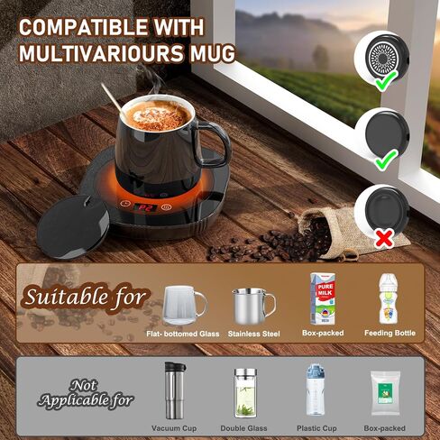 Coffee Mug Warmer, Cup Warmer for Desk with Auto Shut Off, 2 Temp Settings & 1-12H Timer, Coffee Heater Smart Electric Beverage Coffee Cup Warmer, Warmer for Tea, Water, Milk and Coco - Black in Saudi Arabia