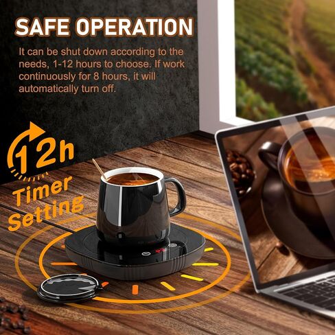 Coffee Mug Warmer, Cup Warmer for Desk with Auto Shut Off, 2 Temp Settings & 1-12H Timer, Coffee Heater Smart Electric Beverage Coffee Cup Warmer, Warmer for Tea, Water, Milk and Coco - Black in Saudi Arabia