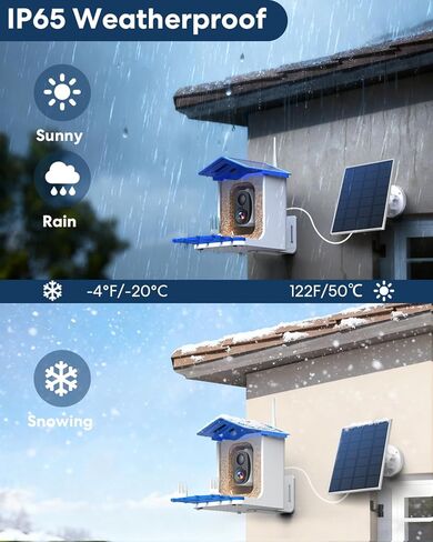 وحدة تغذية الطيور الذكية ثلاثية الطاقة الشمسية مع الكاميرا - كاميرا مراقبة الطيور اللاسلكية بدقة 3 ميجابكسل UHD للأماكن الخارجية مع تحديد أنواع الطيور بالذكاء الاصطناعي وسعة البذور 2 لتر، هدية مثالية لمحبي الطيور والأمهات والآباء in Kuwait