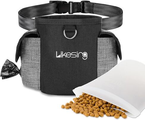 Dog Training Pouch with 2 Cup Silicone Bag, Dog Treat Pouches for Pet Training with Clicker, Adjustable Belt, Poop Bags roll, 2 Ways Wear, for Outdoor Walks, Training, and Travel in Saudi Arabia
