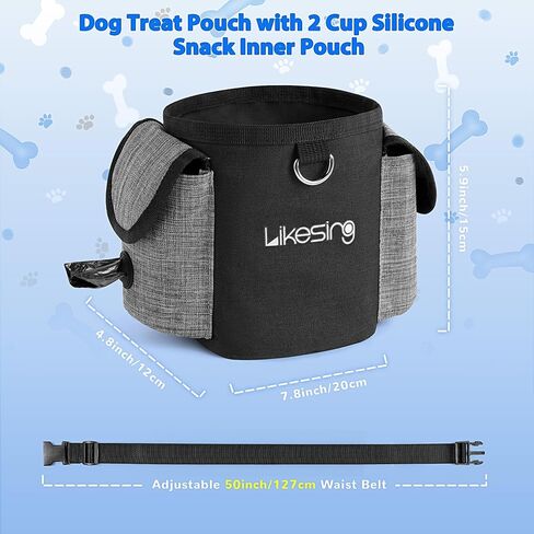 Dog Training Pouch with 2 Cup Silicone Bag, Dog Treat Pouches for Pet Training with Clicker, Adjustable Belt, Poop Bags roll, 2 Ways Wear, for Outdoor Walks, Training, and Travel in Saudi Arabia
