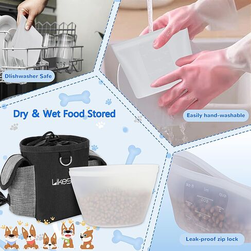 Dog Training Pouch with 2 Cup Silicone Bag, Dog Treat Pouches for Pet Training with Clicker, Adjustable Belt, Poop Bags roll, 2 Ways Wear, for Outdoor Walks, Training, and Travel in Saudi Arabia