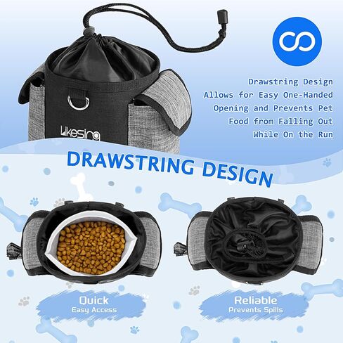 Dog Training Pouch with 2 Cup Silicone Bag, Dog Treat Pouches for Pet Training with Clicker, Adjustable Belt, Poop Bags roll, 2 Ways Wear, for Outdoor Walks, Training, and Travel in Saudi Arabia