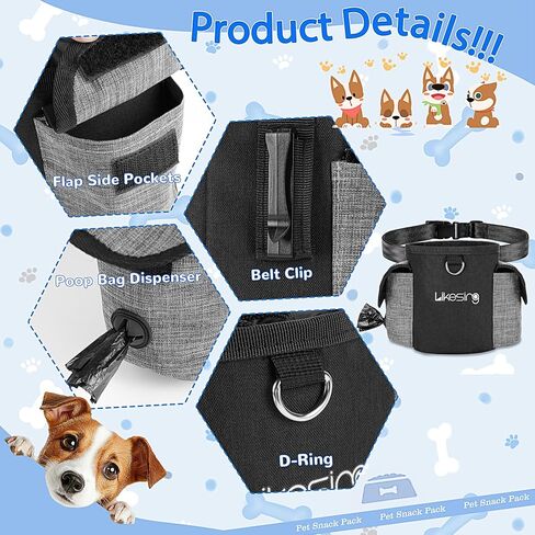 Dog Training Pouch with 2 Cup Silicone Bag, Dog Treat Pouches for Pet Training with Clicker, Adjustable Belt, Poop Bags roll, 2 Ways Wear, for Outdoor Walks, Training, and Travel in Saudi Arabia