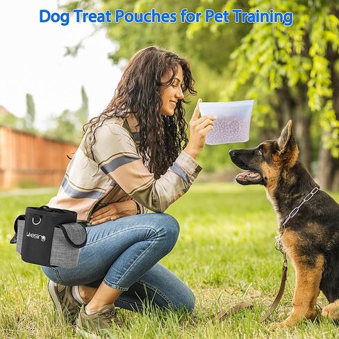 Dog Training Pouch with 2 Cup Silicone Bag, Dog Treat Pouches for Pet Training with Clicker, Adjustable Belt, Poop Bags roll, 2 Ways Wear, for Outdoor Walks, Training, and Travel in Saudi Arabia