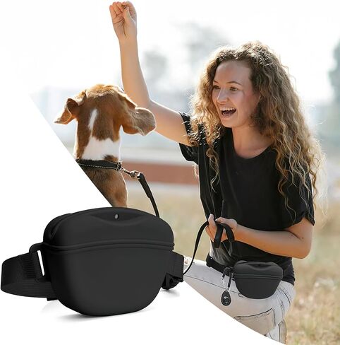 Silicone Dog Treat Pouch, Portable Dog Treat Bag, Self-Closing Pet Feed Snack Reward, for Puppy Travel or Outdoor Use（black） in Saudi Arabia