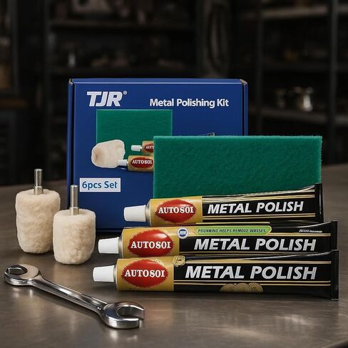 TJR® Polishing Kit – 3-Piece Polishing Paste with Abrasive Scuffing Pad, 2-Piece Polishing Mops – Metal Polish Compatible with Stainless Steel, Brass – Aluminum Polishing Kit Removes Small Scratches in Saudi Arabia
