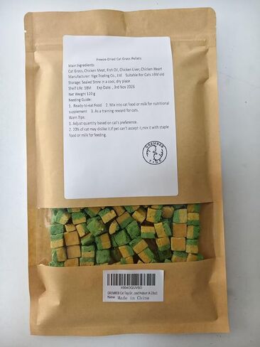 Cat Toy Grass Treats Freeze Dried 2 in 1 60g Fish Oil Chicken Cats Chew Grass Pellet Kitten Catnip for Hairball Removal Kitty Bite Snack for Cleaning Teeth Kitten Dental Food Indoor (2.12oz) in Kuwait