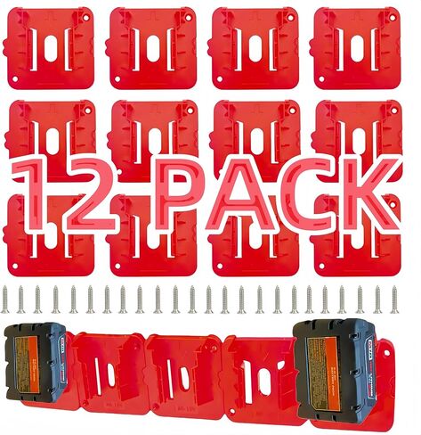 12 Pack Battery Holder Compatible for Milwaukee M18 18V Battery, Battery Holder for M18 Wall Mount Batteries Storage for Work Van, Shelf, Toolbox (24 Screws, No Battery) in Kuwait