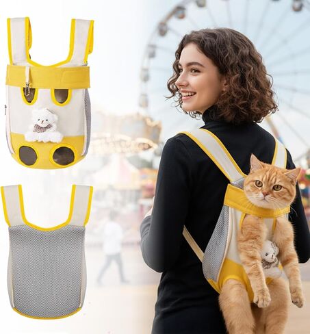 Cat Backpack Carrier for Travel – Hands-Free Chest & Shoulder Pet Carrier, Portable Front-Facing Cat Bag for Vet Visits and Outdoor Training (Yellow,X-Large) in Saudi Arabia