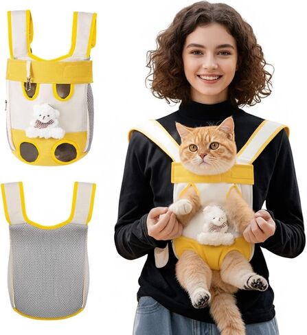 Cat Backpack Carrier for Travel – Hands-Free Chest & Shoulder Pet Carrier, Portable Front-Facing Cat Bag for Vet Visits and Outdoor Training (Yellow,X-Large) in Saudi Arabia