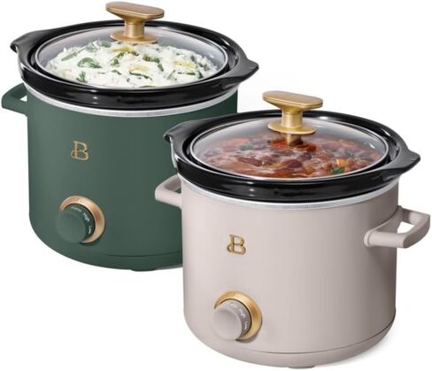 طباخ يدوي بطيء جميل سعة 2 لتر، عبوتين، أخضر زعتر، رمادي داكن بورسيني in Kuwait