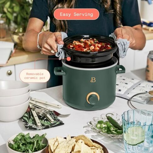 طباخ يدوي بطيء جميل سعة 2 لتر، عبوتين، أخضر زعتر، رمادي داكن بورسيني in Kuwait