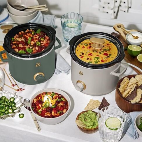 طباخ يدوي بطيء جميل سعة 2 لتر، عبوتين، أخضر زعتر، رمادي داكن بورسيني in Kuwait