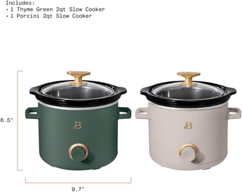 طباخ يدوي بطيء جميل سعة 2 لتر، عبوتين، أخضر زعتر، رمادي داكن بورسيني in Kuwait