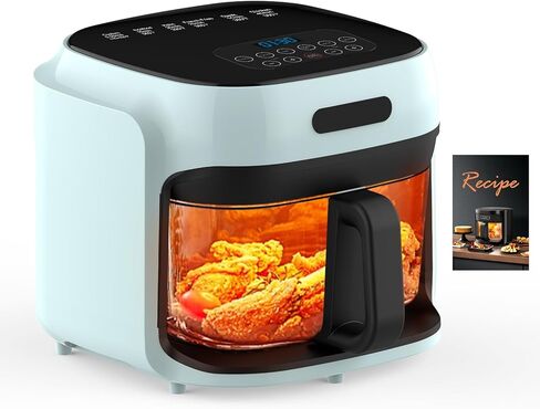 مقلاة هوائية زجاجية، 7.8QT مع وعاء قلي شفاف، تسخين دائري، التحكم في درجة الحرارة، تحميص مقلاة الهواء، آمنة للاستخدام في غسالة الأطباق (أسود) in Saudi Arabia