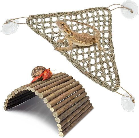 Leopard Gecko Tank Accessories, Habitat Decor with Reptile Hammock, Bendable Wooden Bridge for Bearded Dragon, Hermit Crab, Crested Gecko, Lizard, Chameleon, Snake in Saudi Arabia