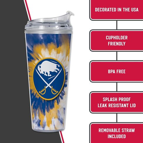 Rico Industries NHL Hockey Chicago Blackhawks Team Color Tie Dye 24oz Metallic Acrylic Tumbler with Hinged Lid, Officially Licensed Double Wall Tumbler with Straw in Saudi Arabia