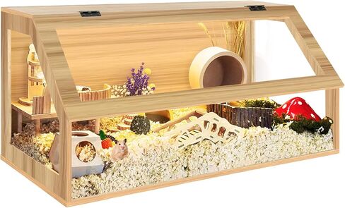 PROLEE Hamster Cage Chewproof, Sloped Mice and Rat Habitat with Clear View, Solid Built with Lockable Design and Openable Top (White Oak) in Saudi Arabia