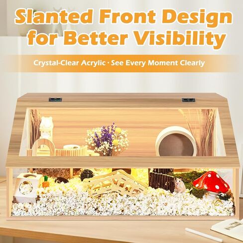 PROLEE Hamster Cage Chewproof, Sloped Mice and Rat Habitat with Clear View, Solid Built with Lockable Design and Openable Top (White Oak) in Saudi Arabia