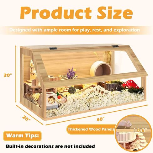 PROLEE Hamster Cage Chewproof, Sloped Mice and Rat Habitat with Clear View, Solid Built with Lockable Design and Openable Top (White Oak) in Saudi Arabia