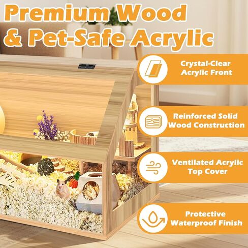 PROLEE Hamster Cage Chewproof, Sloped Mice and Rat Habitat with Clear View, Solid Built with Lockable Design and Openable Top (White Oak) in Saudi Arabia