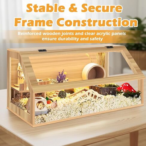 PROLEE Hamster Cage Chewproof, Sloped Mice and Rat Habitat with Clear View, Solid Built with Lockable Design and Openable Top (White Oak) in Saudi Arabia