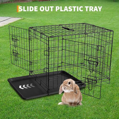 GarveeLife Rabbit Cage, Portable Rabbit Carriers with Slide Out Tray, Top & Front Door, Folding Small Critter Carriers Cage for Bunny, Ferret, Chinchilla, Cat, Rat (24Inch) in Saudi Arabia