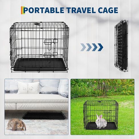 GarveeLife Rabbit Cage, Portable Rabbit Carriers with Slide Out Tray, Top & Front Door, Folding Small Critter Carriers Cage for Bunny, Ferret, Chinchilla, Cat, Rat (24Inch) in Saudi Arabia