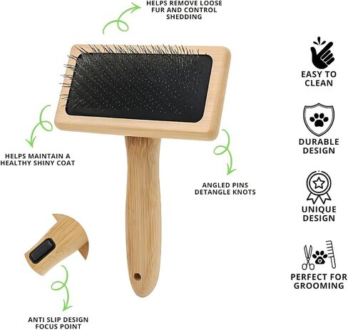 Dog & Cat Slicker Brush for Shedding and Grooming | Bamboo Brush Removes Loose Fur, Tangles & Mats | Eco-Friendly Pet Comb for All Coat Types | Gentle Deshedding Tool for Pets | Pet Supplies in Saudi Arabia
