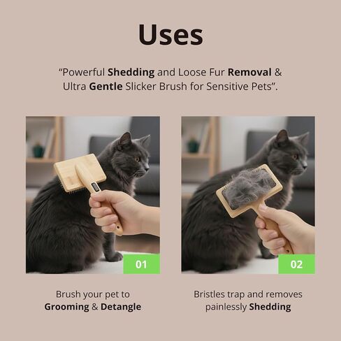Dog & Cat Slicker Brush for Shedding and Grooming | Bamboo Brush Removes Loose Fur, Tangles & Mats | Eco-Friendly Pet Comb for All Coat Types | Gentle Deshedding Tool for Pets | Pet Supplies in Saudi Arabia