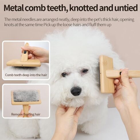 Dog & Cat Slicker Brush for Shedding and Grooming | Bamboo Brush Removes Loose Fur, Tangles & Mats | Eco-Friendly Pet Comb for All Coat Types | Gentle Deshedding Tool for Pets | Pet Supplies in Saudi Arabia