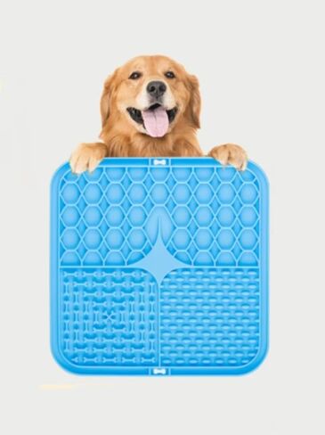 Square Dog Licking Mat - 6.1" Diameter Interactive Silicone Puzzle Feeder for Dogs,Striped&Grid Pattern, Slow Feeder & Treat Dispenser, BPA-Free, Freezable, with Suction Cup Base Blue in Saudi Arabia