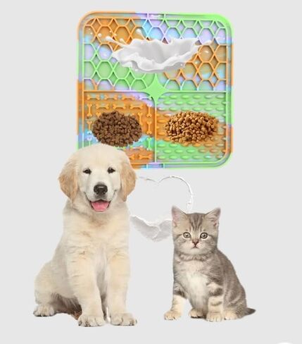 Square Dog Licking Mat - 6.1" Diameter Interactive Silicone Puzzle Feeder for Dogs,Striped&Grid Pattern, Slow Feeder & Treat Dispenser, BPA-Free, Freezable, with Suction Cup Base Blue in Saudi Arabia