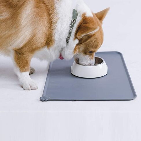 Dog Food Mat, Anti-Slip Dog Bowl Mats for Food and Water, Waterproof Raised Edge Pet Feeding Mat for Contain Spills Protect Floors for Small Medium Large Dogs Cats(19"x12", Dark Gray) in Saudi Arabia