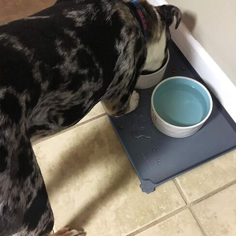 Dog Food Mat, Anti-Slip Dog Bowl Mats for Food and Water, Waterproof Raised Edge Pet Feeding Mat for Contain Spills Protect Floors for Small Medium Large Dogs Cats(19"x12", Dark Gray) in Saudi Arabia