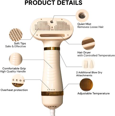 Pet Steam Brush Grooming Dryer for Dogs & Cats – 3-in-1 Grooming Tool with Gentle Steam, Low Noise 600W Motor, Deshedding, Drying & Fur Fluffing for All Coat Types in Saudi Arabia