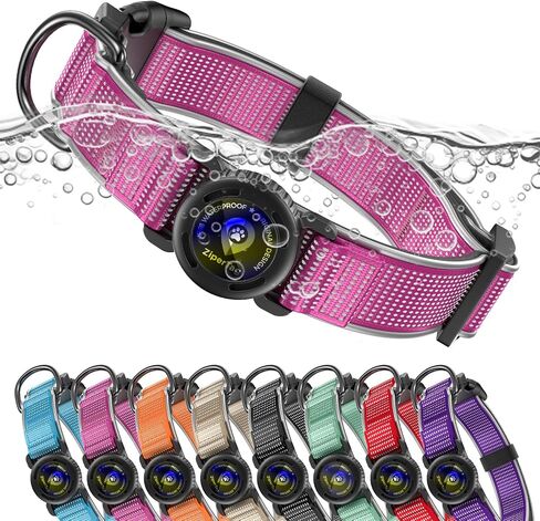 for Airtag Dog Collar with Air Tag Holder Waterproof, Ultra-Reflective, Nylon Padded with QR Code Buckle for Small Dogs (Rose Red, S) in Saudi Arabia