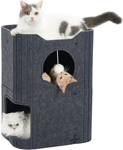 Cat House for Indoor Cats, 2-Storey Cat Bed Cave, Felt Cat Hideaway Condo with Resistant Scratching Freedom Kitten Cube for Multicats Dark Grey in Saudi Arabia
