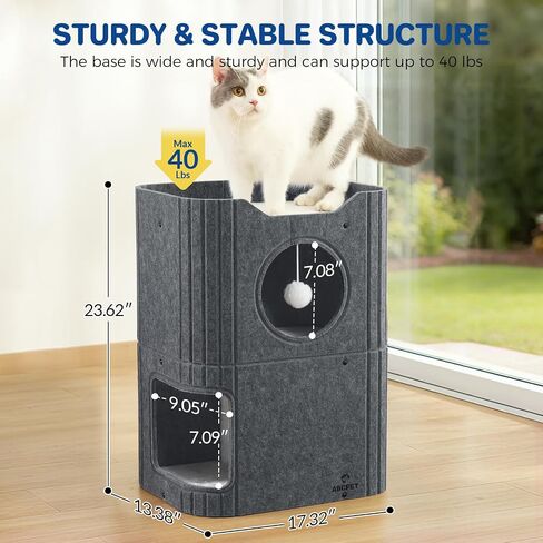 Cat House for Indoor Cats, 2-Storey Cat Bed Cave, Felt Cat Hideaway Condo with Resistant Scratching Freedom Kitten Cube for Multicats Dark Grey in Saudi Arabia