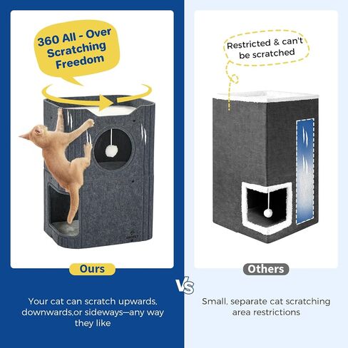 Cat House for Indoor Cats, 2-Storey Cat Bed Cave, Felt Cat Hideaway Condo with Resistant Scratching Freedom Kitten Cube for Multicats Dark Grey in Saudi Arabia