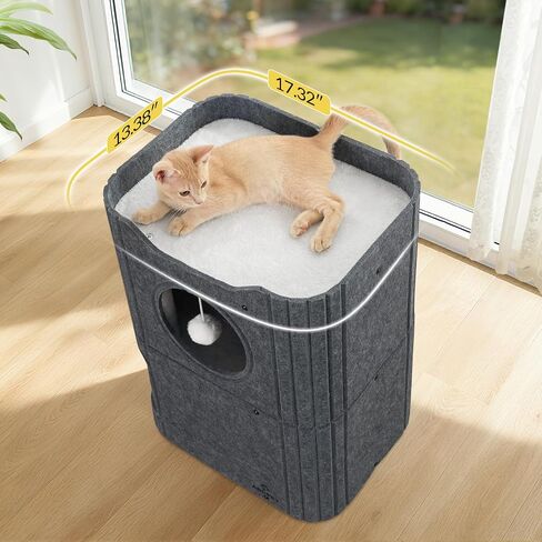 Cat House for Indoor Cats, 2-Storey Cat Bed Cave, Felt Cat Hideaway Condo with Resistant Scratching Freedom Kitten Cube for Multicats Dark Grey in Saudi Arabia