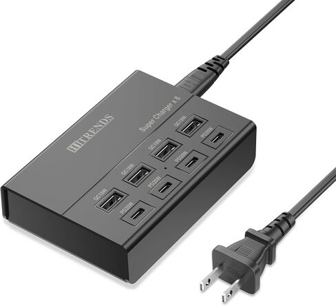 USB Charger with USB C PD20W and USB A QC18W, HITRENDS 60W PD Fast Charging Station, 5ft 8-Port Multiple Desktop Multi Port USB Charging Hub Compatible with iPad iPhone 17/16/15/14, Galaxy S24/S23/S22 in Kuwait