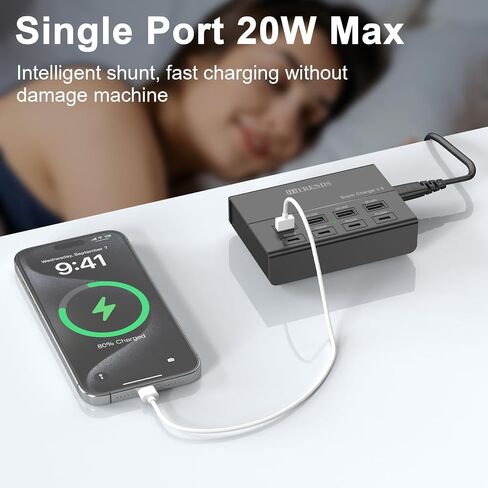 USB Charger with USB C PD20W and USB A QC18W, HITRENDS 60W PD Fast Charging Station, 5ft 8-Port Multiple Desktop Multi Port USB Charging Hub Compatible with iPad iPhone 17/16/15/14, Galaxy S24/S23/S22 in Kuwait