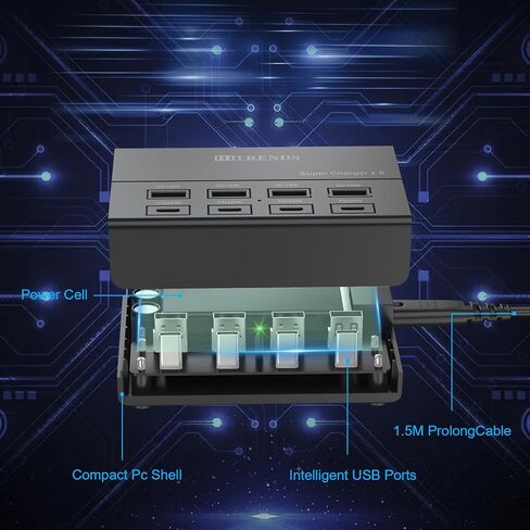 USB Charger with USB C PD20W and USB A QC18W, HITRENDS 60W PD Fast Charging Station, 5ft 8-Port Multiple Desktop Multi Port USB Charging Hub Compatible with iPad iPhone 17/16/15/14, Galaxy S24/S23/S22 in Kuwait