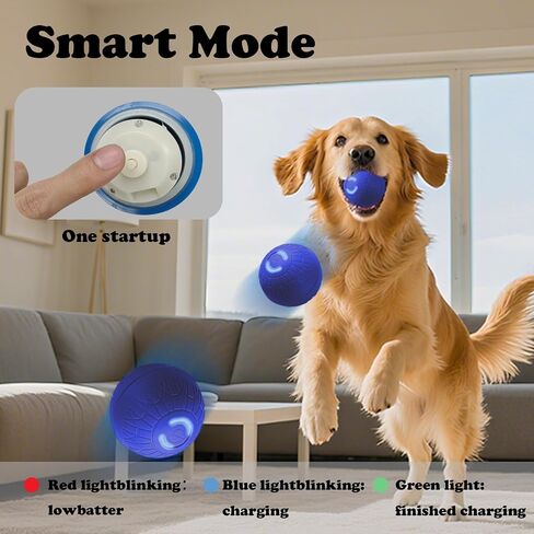 Interactive Duraspin Dog Ball, Self-Bouncing Vibrating & Auto-Rolling, Auto Stop Touch Start Jumping Ball Toy for Medium/Large Dogs (67mm, Blue) in Saudi Arabia