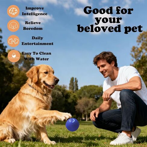 Interactive Duraspin Dog Ball, Self-Bouncing Vibrating & Auto-Rolling, Auto Stop Touch Start Jumping Ball Toy for Medium/Large Dogs (67mm, Blue) in Saudi Arabia