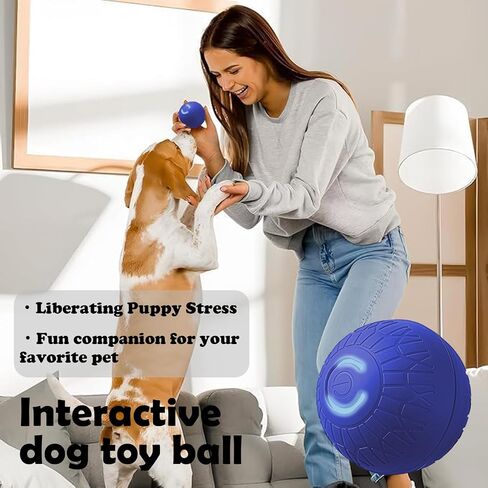Interactive Duraspin Dog Ball, Self-Bouncing Vibrating & Auto-Rolling, Auto Stop Touch Start Jumping Ball Toy for Medium/Large Dogs (67mm, Blue) in Saudi Arabia