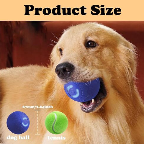 Interactive Duraspin Dog Ball, Self-Bouncing Vibrating & Auto-Rolling, Auto Stop Touch Start Jumping Ball Toy for Medium/Large Dogs (67mm, Blue) in Saudi Arabia