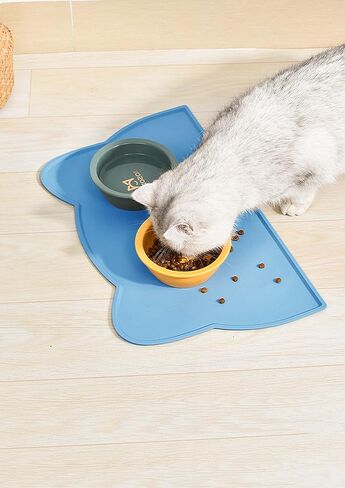 Pet Food Mat Edge-Raised (17.8x11.8 inch), Food-Safe Silicone Waterproof Pet Mat, Essential Living Room Pet Supplies for Dog, Blue in Saudi Arabia